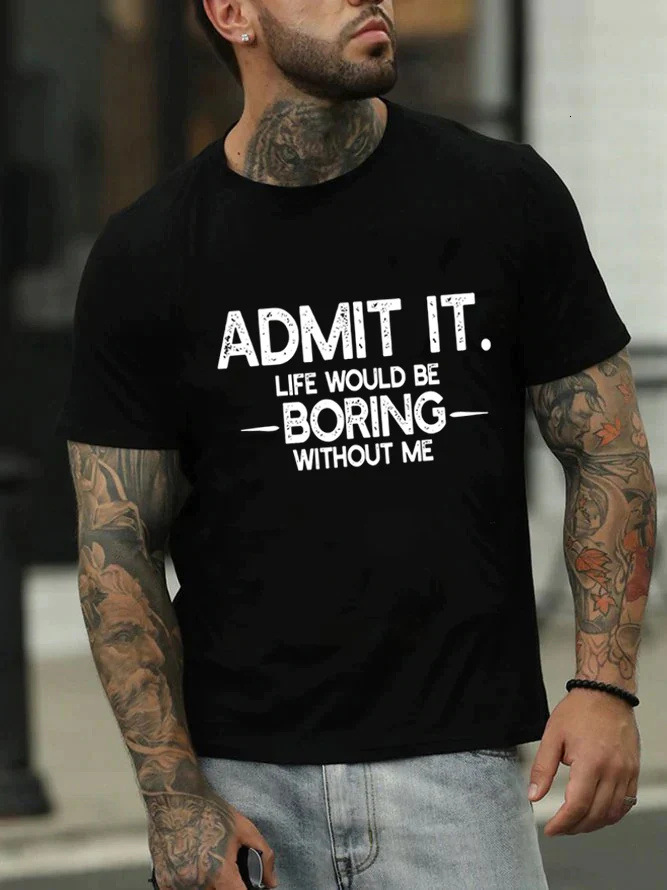 2025 New European Men's Cotton Short Sleeved Summer English Letter Printed T-shirt Men's Top