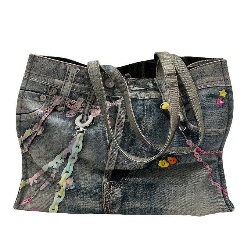 Internet Celebrity Same Style Casual Fresh Printed Cowboy Bag Handbill Shoulder Bag Large Capacity Women's Bag Tote Bag New 250215