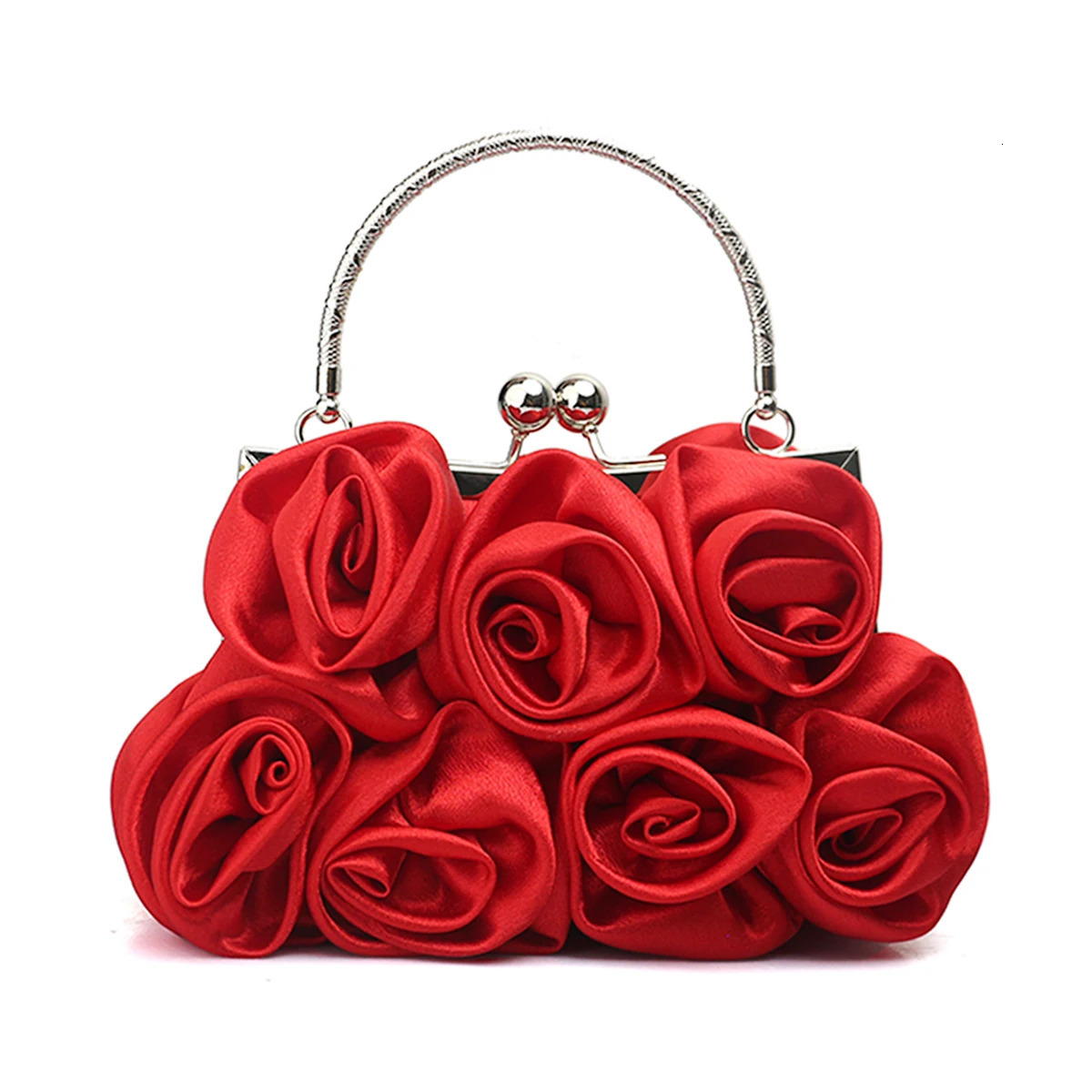 Gorgeous and elegant solid color rose bag satin clip womens handbag evening dress party bride 250226