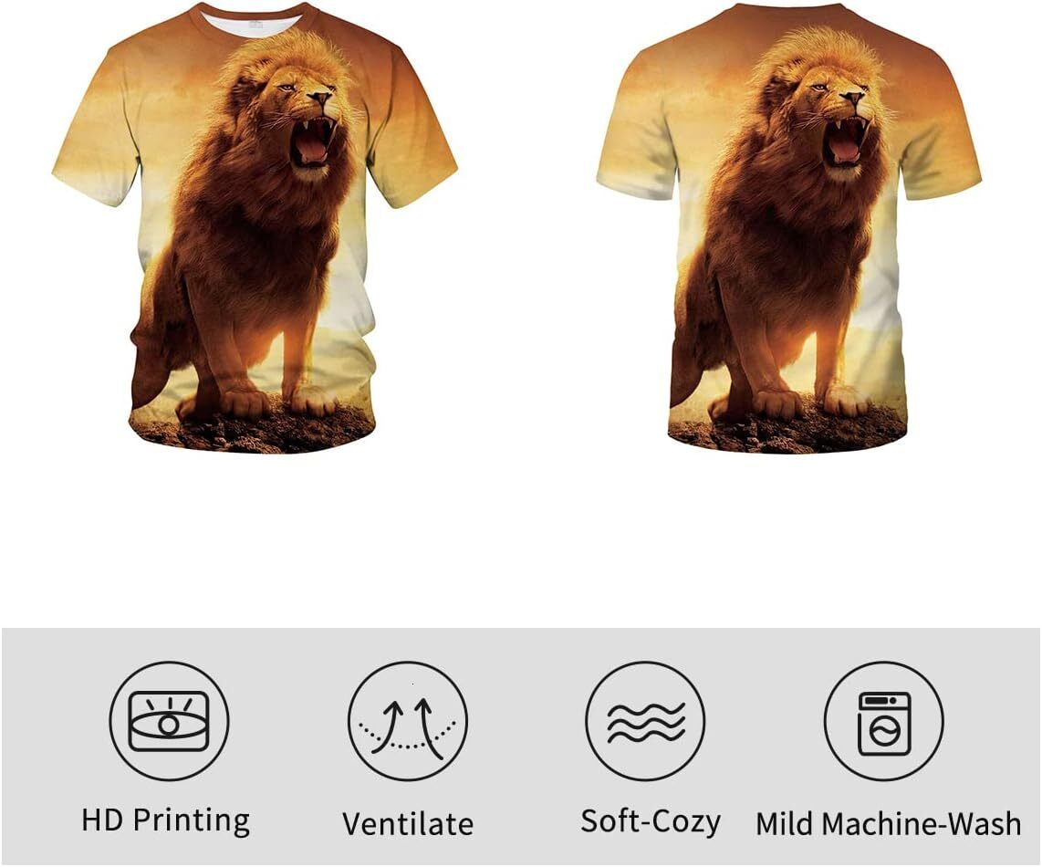 Mens T shirt Mens Animal Lion 3D Printed T-Shirt Casual Short Sleeve Tee Shirt tee Casual tops summer clothes cool Lion pattern