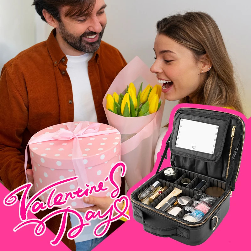 Ship from US Missmeeca Smart LED Cosmetic Case With Mirror Travel Makeup Bag Large Capacity Beautician Skincare Product For Women 250227FBB
