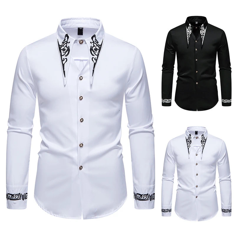 Men Long Sleeve Shirts Floral Collar Mens Dress Shirt Male Groomsman Clothes Chemise Hemd Homme Shirts S65 250224