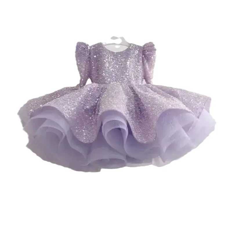 Girl's Dresses Girls Sequin Long Sleeved Dress Princess Fashionable Lace Fluffy Dress Carnival Birthday Party Performance Costume 1-12Years Old Y