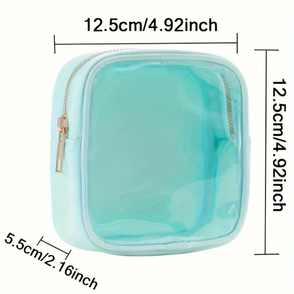 Ship from US Transparent mini makeup bag small square zipper cosmetic travel womens outdoor toilet cleaning 250227FBB