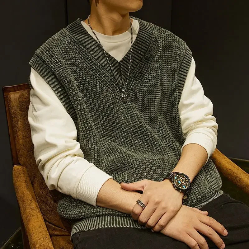 Top Quality Autum Fashion Cardigan Sweater V Neck Knitted Vest Men Solid Trendy Sleeveless Casual Clothing B278 250225