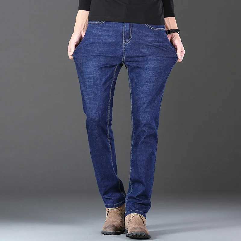 2025 New Stretch Jeans Mens Regular Classic Business Slim Trousers Black Blue Straight Male Brand Clothing Pants Size 28-40 X250227
