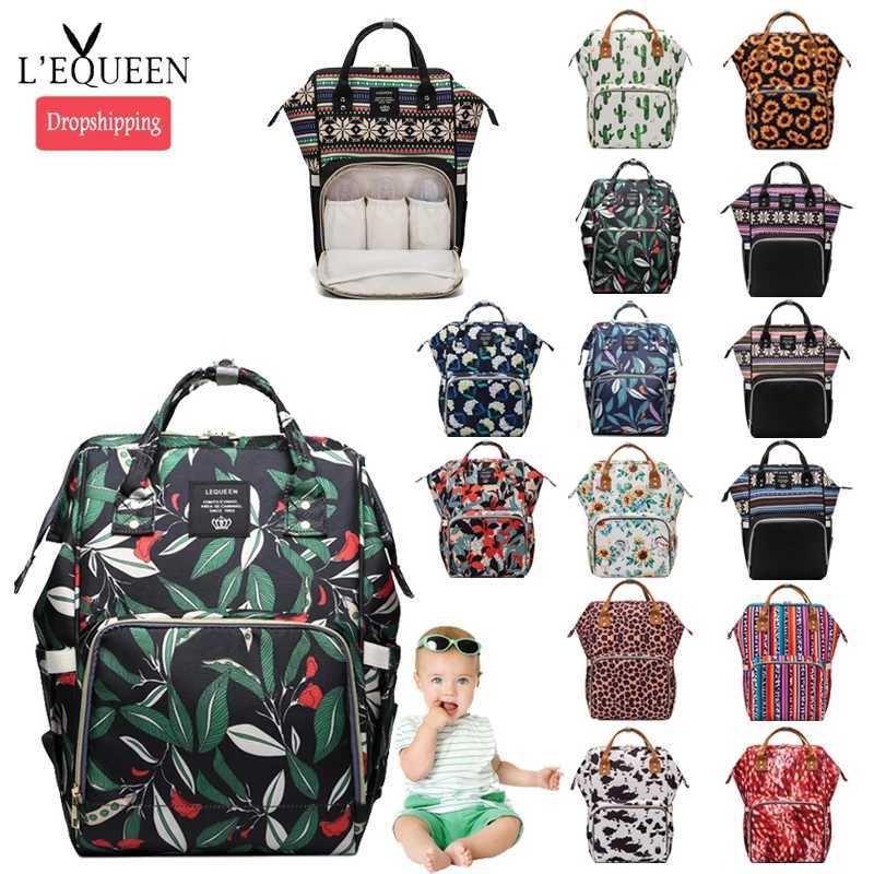 Diaper Bags Lequeen Backpack Maternity Leaf Flower Diaper Bags Mummy Backpack Mom Replacement Bag Nappy Travel Bag Large Capacity LPJ09 Y250227F10Y