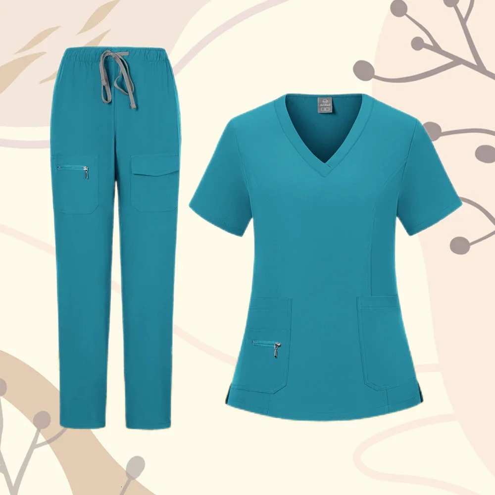 Scrub Set Women Wholesale Hospital Doctor Dentist Work Clothes Scrub Top Jogging Pants Multicolor Nurse Uniform 250226