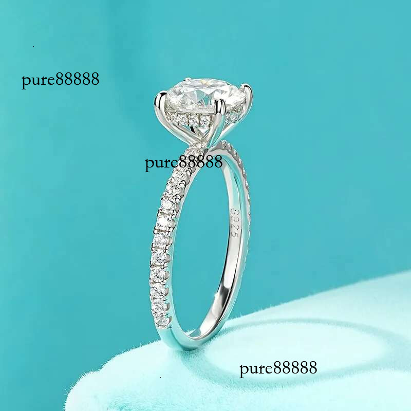 Anziw Solitaire 2ct Moissanite Dia Ring Sterg Sliver Sparking Wedding Promise Finger Rings for Women GRA Certificate