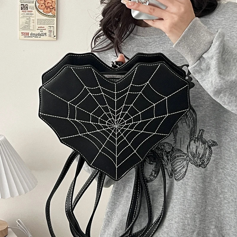 Ship from US Gothic womens shoulder bag Halloween girl PU leather backpack Cobweb cross body handbag 250227FBB