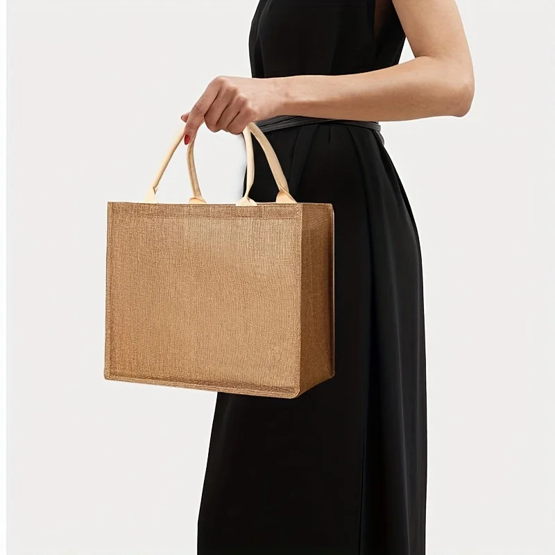 Ship from US 3PCS Pure Color Vintage Faux Hemp Large Capacity Womens Handbag Fashion Reusable Lining Waterproof Shopping Bag Party 250227FBB