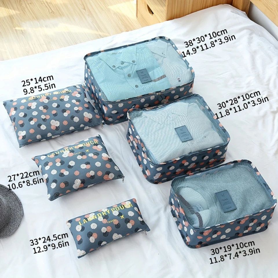 Ship from US 6piece travel metal organizer set printed packaging cube with random floral patterns portable cosmetic classification bag Mu 250227FBB