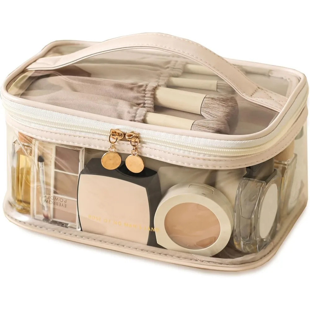 Ship from US Large Clear Cosmetic Bag Travel Portable Toiletry with Handle Purse 250227FBB