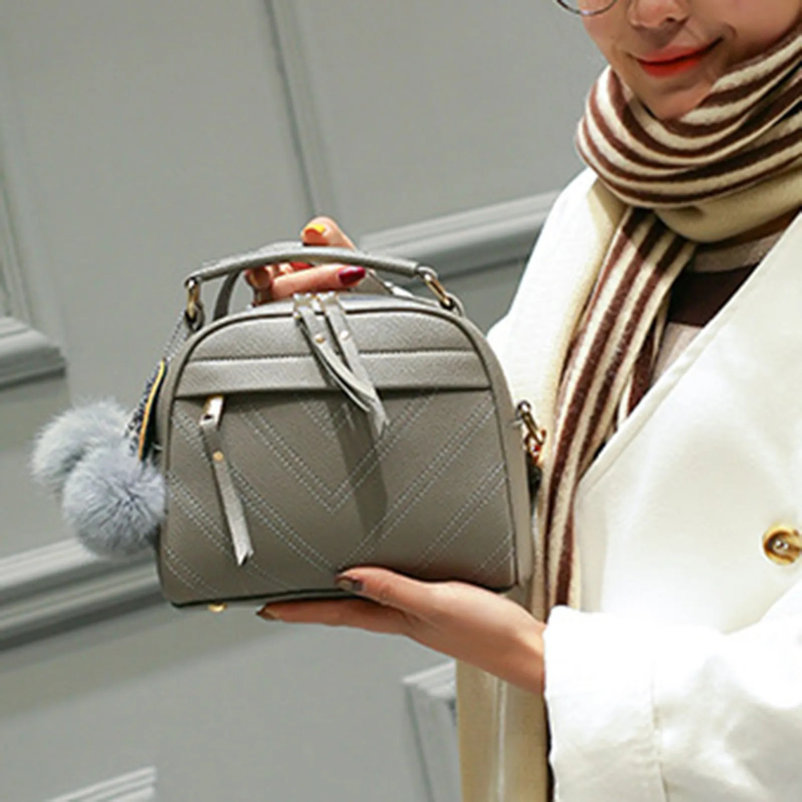 Ship from US One Shoulder Bag For Women Handbag Tote Fashion Purse Leather Pendant Womens Furry 250227FBB