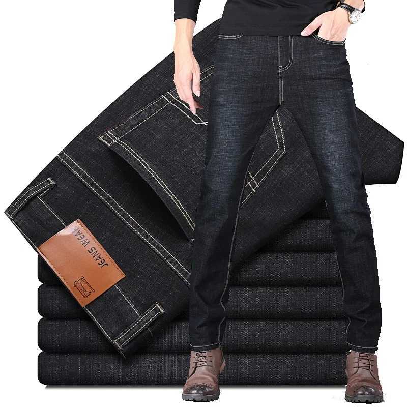 2025 New Stretch Jeans Mens Regular Classic Business Slim Trousers Black Blue Straight Male Brand Clothing Pants Size 28-40 X250227