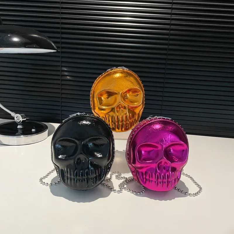 Creative Skeleton Chain Bag Large Capacity PU Shoulder Bags Halloween Skull Head Novelty Crossbody Bags Solid Color Sling PursesXJ250227