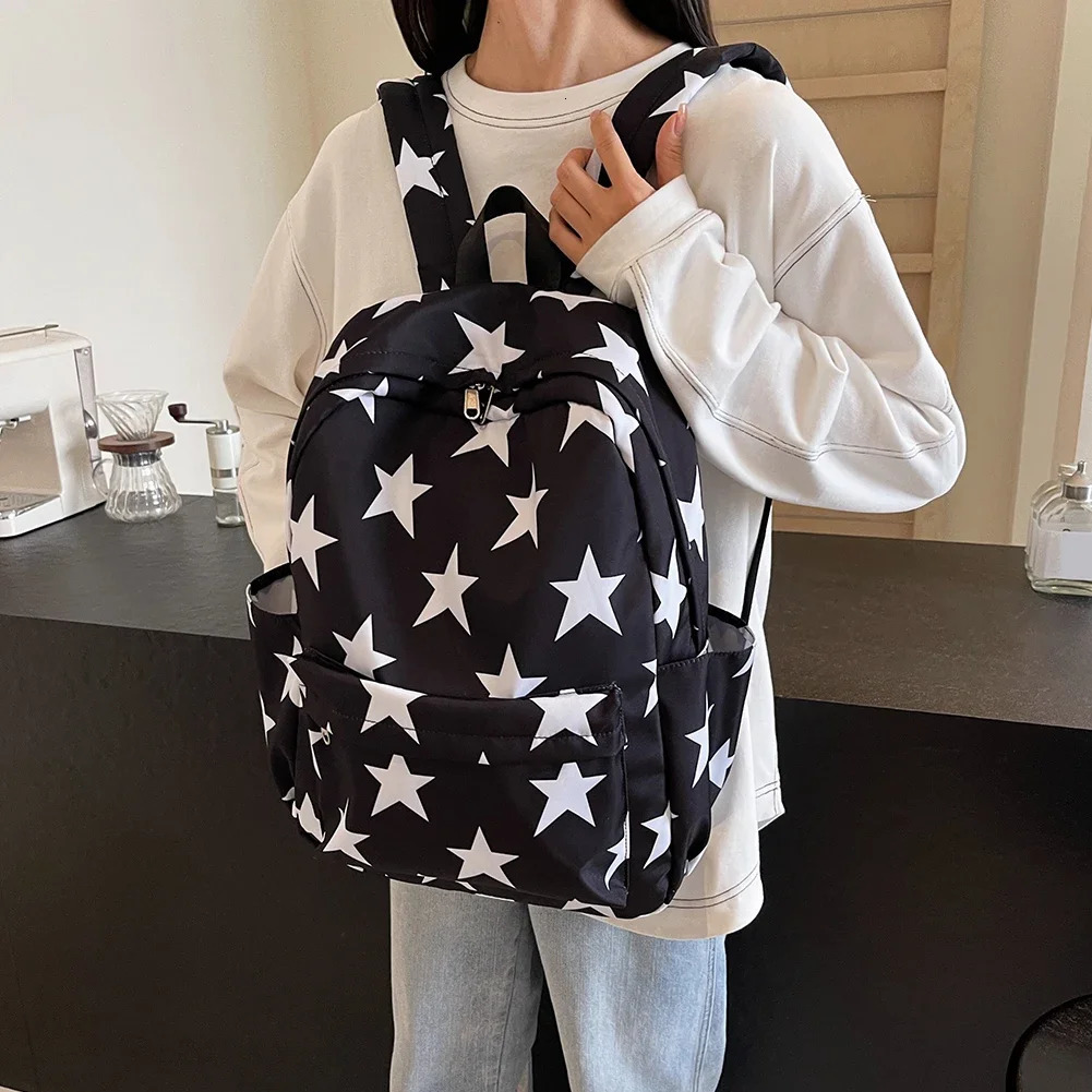 Ship from US Y2K Backpack Women Student School Bags for Girls Cute Nylon Daypack Grunge Stars Chic Trendy Bookbag Hiking Trip Backpacks 250228FBB