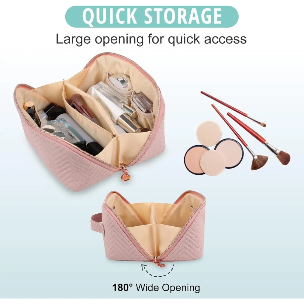 Ship from US Cosmetic bag large capacity ladies travel cosmetic with carrying pouch open flat waterproof toiletry 250227FBB