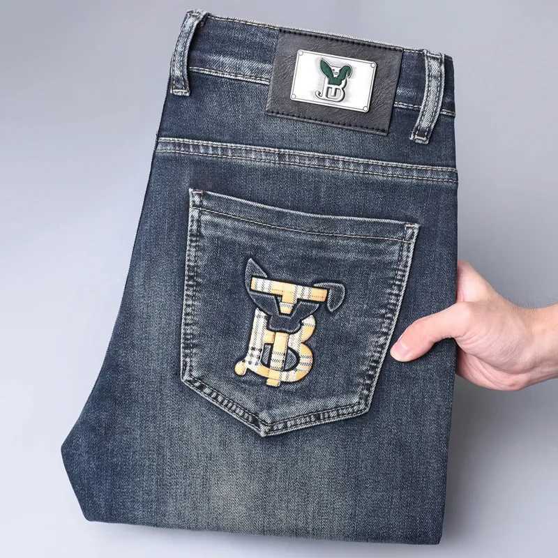 Mens Jeans Slim Fit Embroidered Fashion Denim Pants High Elasticity Casual Luxury Brand Clothing From China For Autumn/Winter X250227