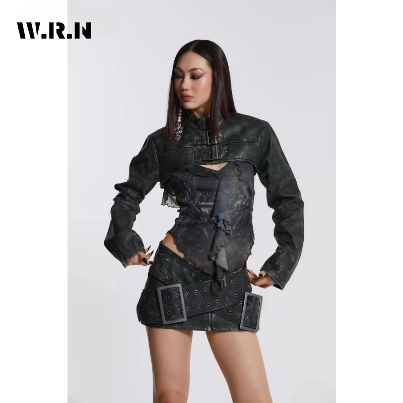 Spring Casual Retro Style Sashes Y2k Fashion Leather Skirts Womens Vintage High Waist Slim Fit A-line sweet Mini Skirt 250226