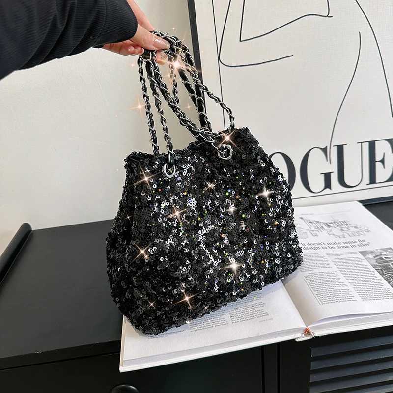 New Arrival Sparkling sequin bucket shoulder bag luxury large capacity fresh womens cross body bag fashion edition hot T250227
