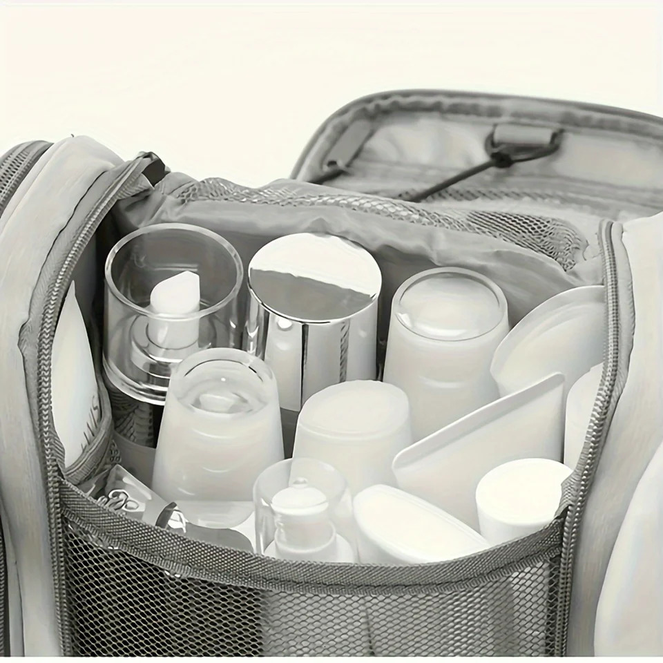 Ship from US 1pc Premium Durable Hanging Toiletry Bag Waterproof PU Leather Foldable WetDry Separated Stylish Travel Cosmetic Organiz 250227FBB