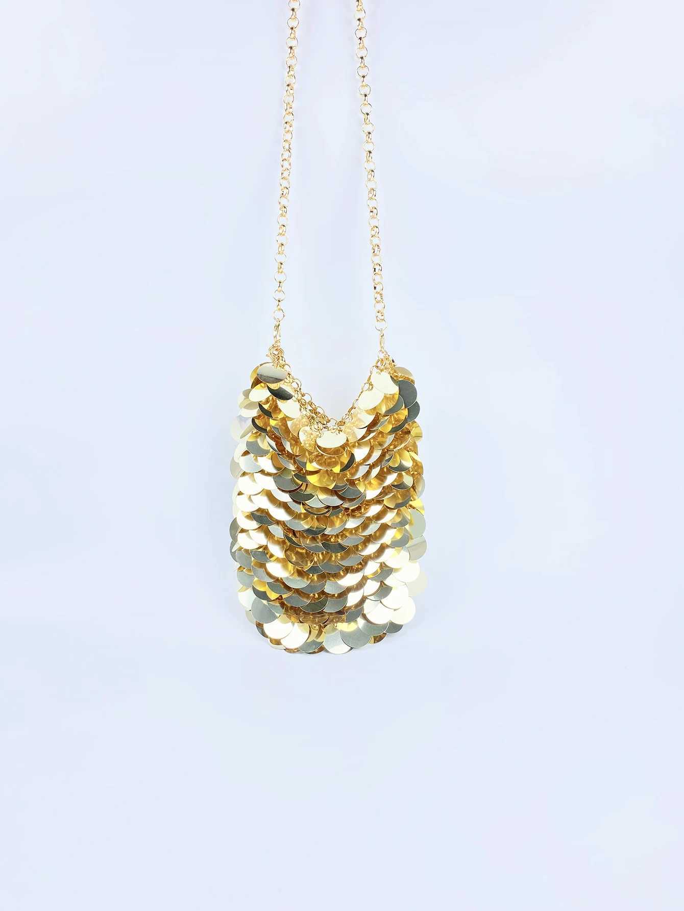 Shiny matte metal fish scale glitter bag hand woven ping pong ball phone side bag crossover bagXJ250227