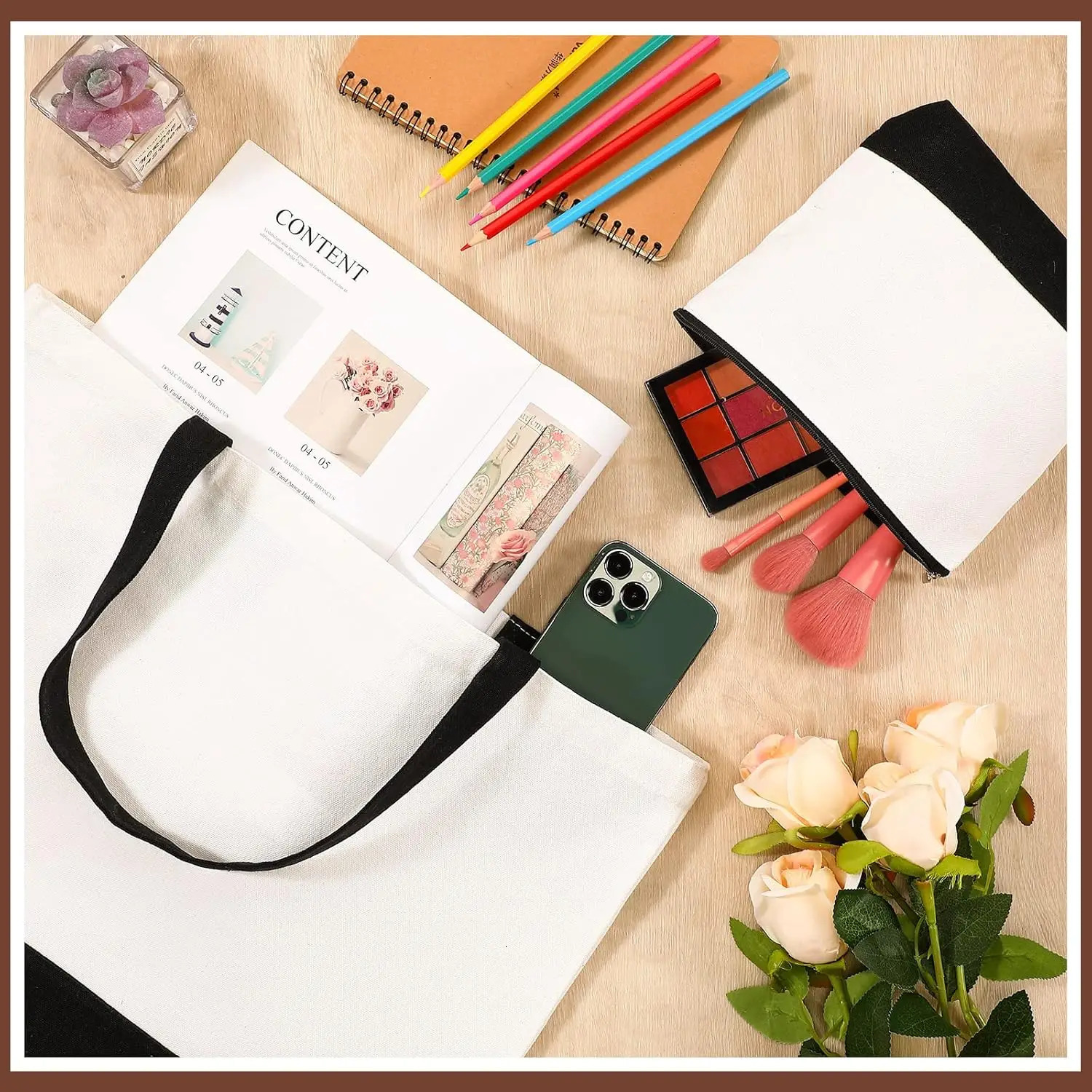Ship from US 20 Pcs Large Blank Canvas Tote Bags and Makeup Reusable Grocery 250227FBB