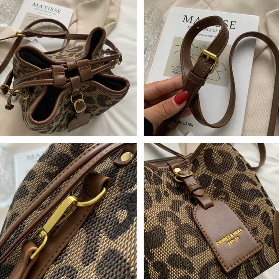 Leopard Small PU Leather Women Bucket Crossbody Bags 2023 Spring Designer Shoulder Bag Luxury Brand Lady Handbag Lady Trend ToteXJ250227