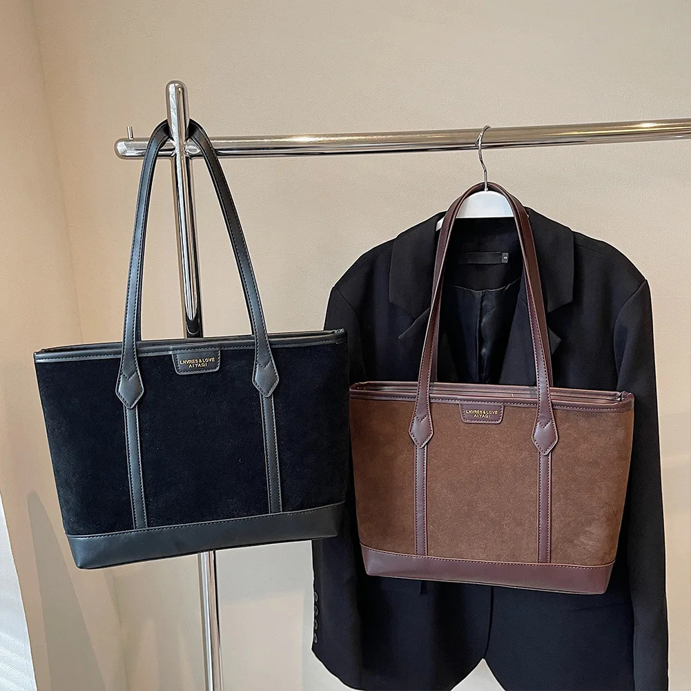 Ship from US Suede Bag Retro Underarm Shoulder Large Capacity Top Handbag Wallet 250227FBB