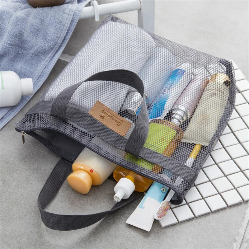 Ship from US Womens mesh bag travel storage shower beach toilet makeup handbag 250227FBB