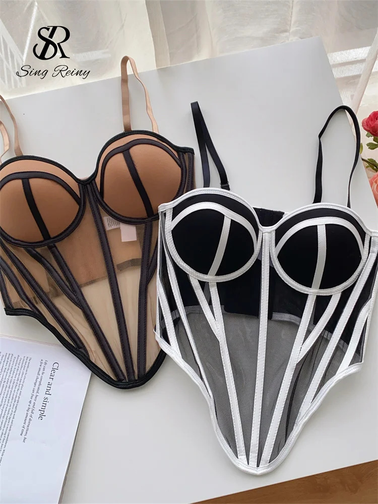 Singreiny Strap Womens Transparent Underwear Street Tight corset Ultra Thin Backless Tank Top Strarless Stripe Coat Sexy 250226