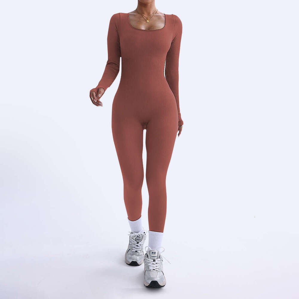 Hot selg sports yoga long sleeved quick drying tight fitting fiess jumpsuit 2025 new casual versatile fashion clothing