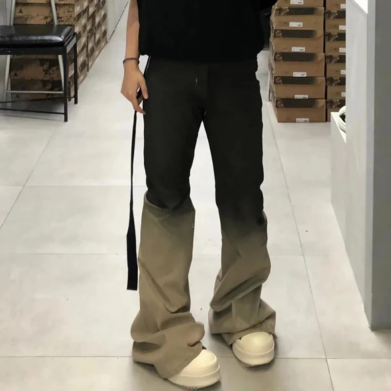 PFNW Dark Style Worn-out Vintage Washed Gradient Jeans Male High Street Niche Loose Boot Cut Mens Pants Chic 28W4551 250221
