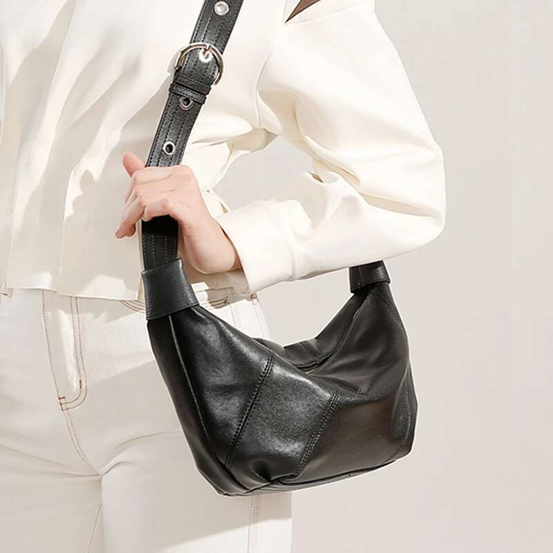 Toptrends 100% Genuine Leather Crescent Moon Shoulder Crossbody Bags For Women 2025 Designer Hobo Purses Ladies Handbags