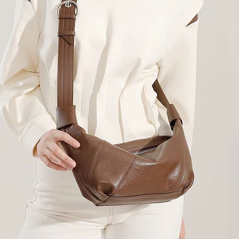 Toptrends 100% Genuine Leather Crescent Moon Shoulder Crossbody Bags For Women 2025 Designer Hobo Purses Ladies Handbags