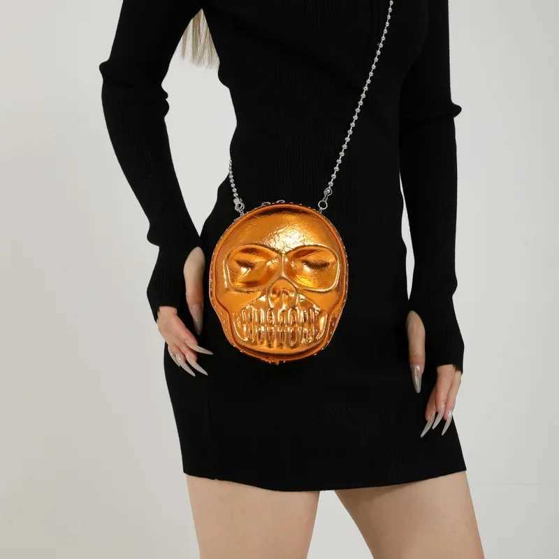 Creative Skeleton Chain Bag Large Capacity PU Shoulder Bags Halloween Skull Head Novelty Crossbody Bags Solid Color Sling PursesXJ250227