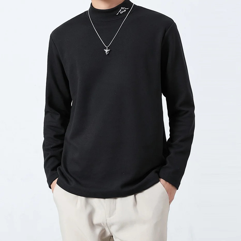 Large mens winter T-shirt half neck wool long sleeved bottom mens inner top 10XL in size 250225