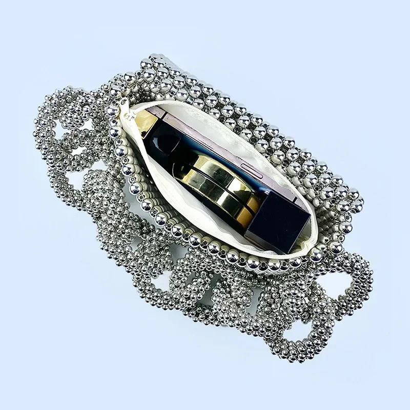 High quality silver acrylic bead night bag with ious n small square womens wedding party shoulder 250226