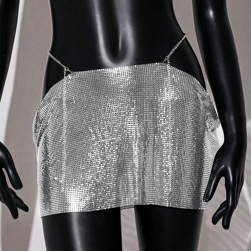 Sexy Metal Sequins Beach Mini Skirt Women Summer Nightclub Party Skirt Rave Festival Outfit Y2K Streetwear Skirt 250226