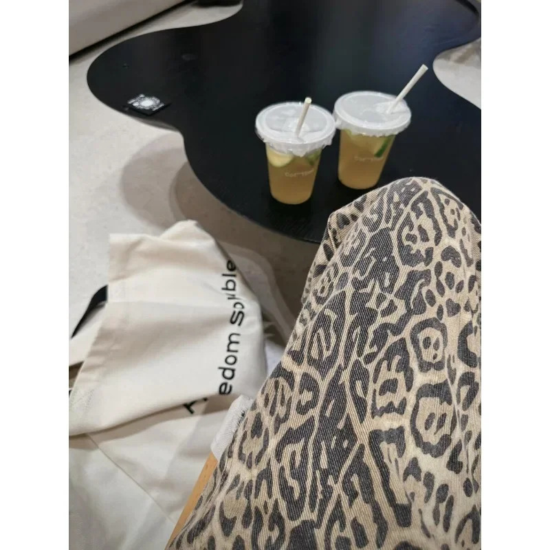 American Retro High Street Casual Loose Wide Leg Leopard Pants For Women Y2k Hiphop Cargo Grunge Baggy Trousers 250227
