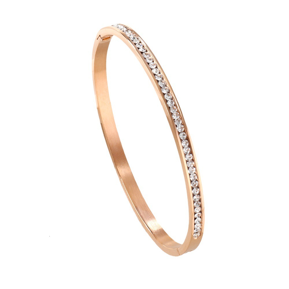 Stainless Steel Hand Jewelry High-grade Gold Inlaid With A Row Of Round Drill Buckle O-type Titanium Steel Bracelet Woman