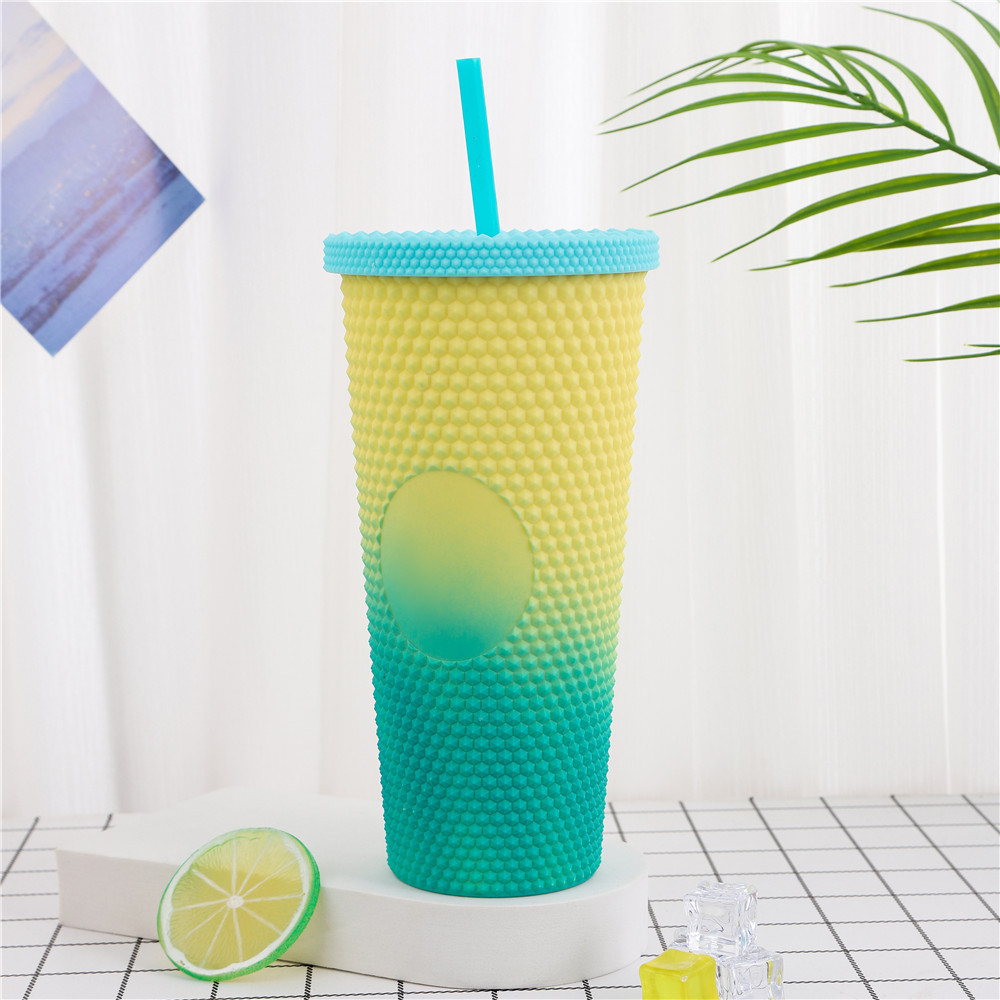 Frosted Lavender Purple Studded Tumbler 710ml Plastic Coffee Cup Durian Cup Diamond Fish Scale Cup