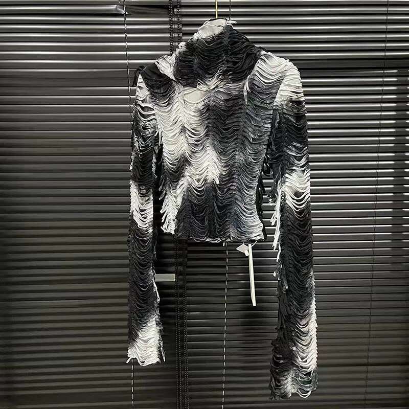 DEAT 2024 Autumn New Item Niche Hooded Long Sleeve T-shirts For Women Fashion Vintage Slim Fit Cut Design Tops Female 11A01256