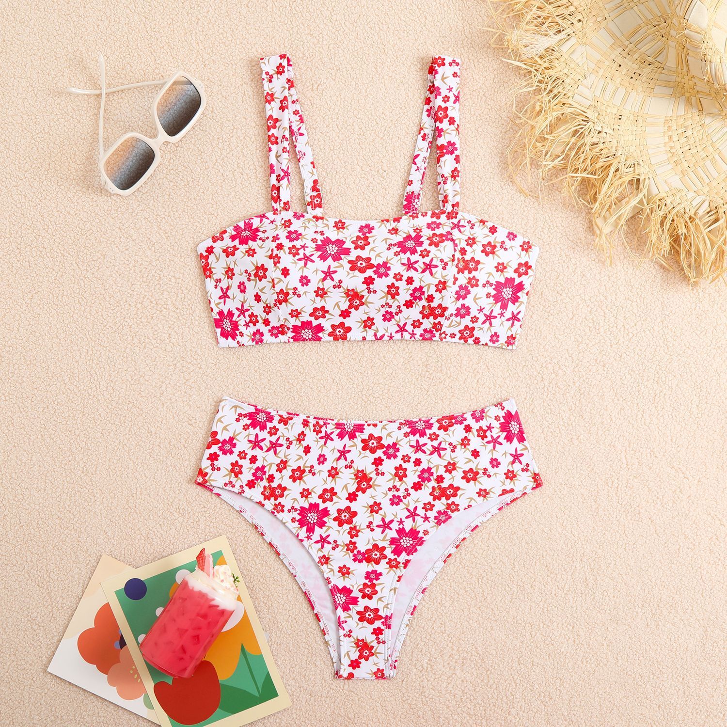 2025 new split women's floral small fresh high elasticity durable swimsuit for hot springs designer bikini