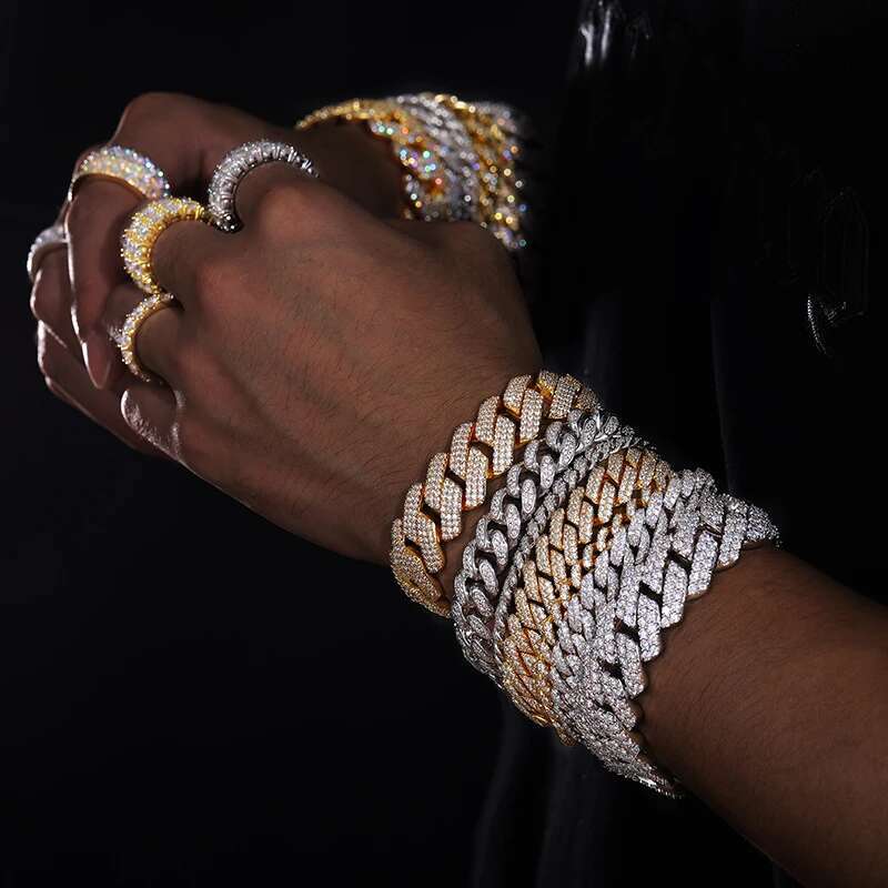 Fine VVS1 D Color Moissanite Cuban Chain S Sier Bracelet For Men Hip Hop Jewelry