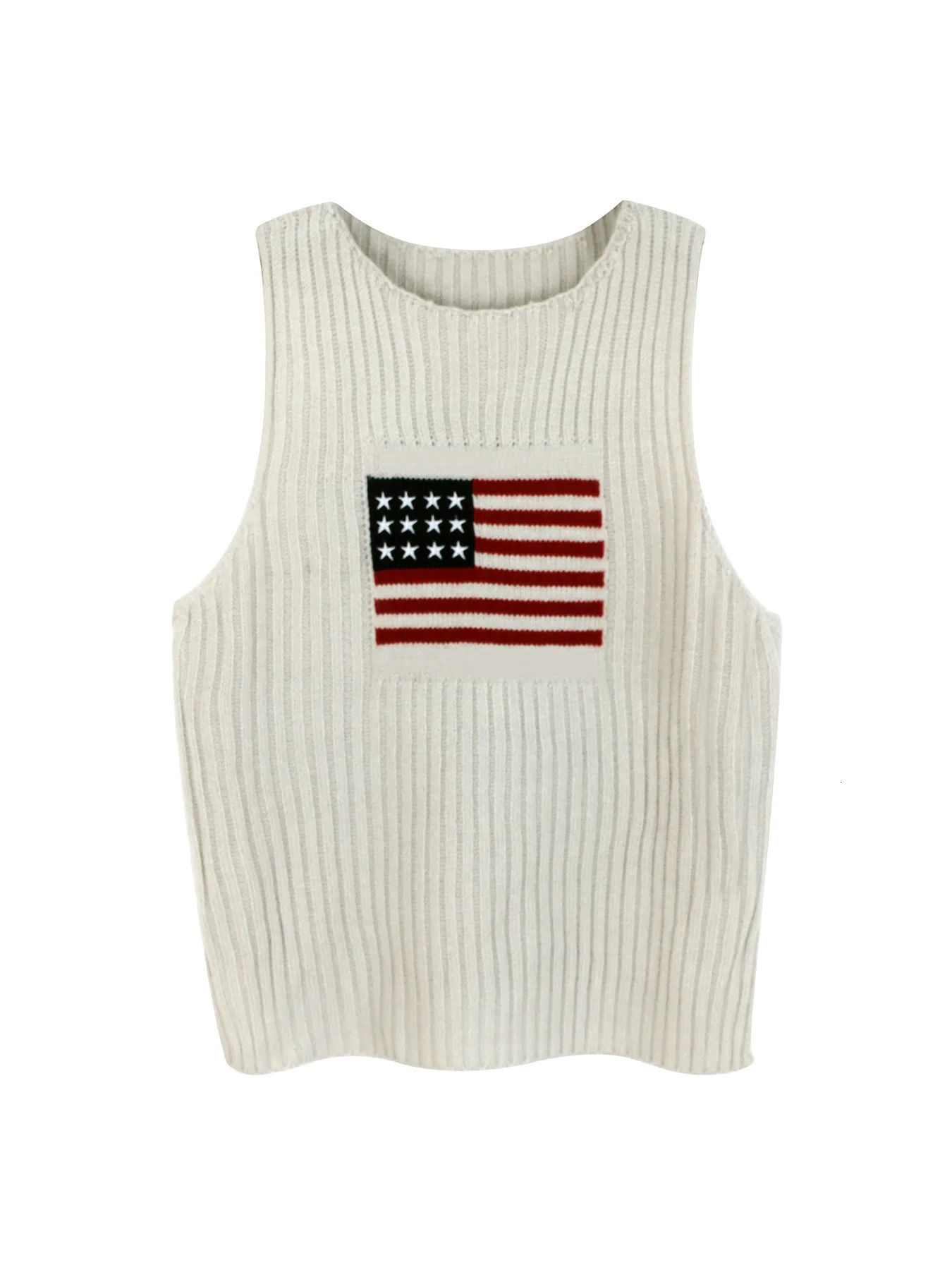 Womens Y2K Streetwear Casual Printed Sweater Vest Simple Niche Fashion American Flag Sleeveless 250226