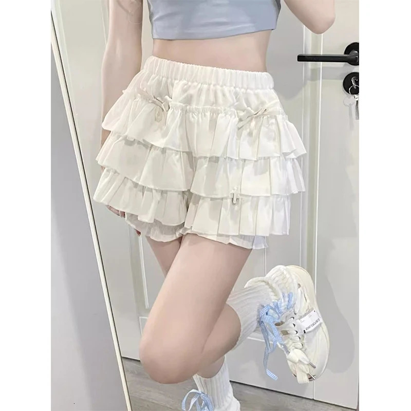 MEXZT Y2K Sweet Ruffles Mini Skirt Women Kawaii Lolita Bow A Line Skirts Harajuku Japanese High Waist Pink White Ball Gown Skirt 250224
