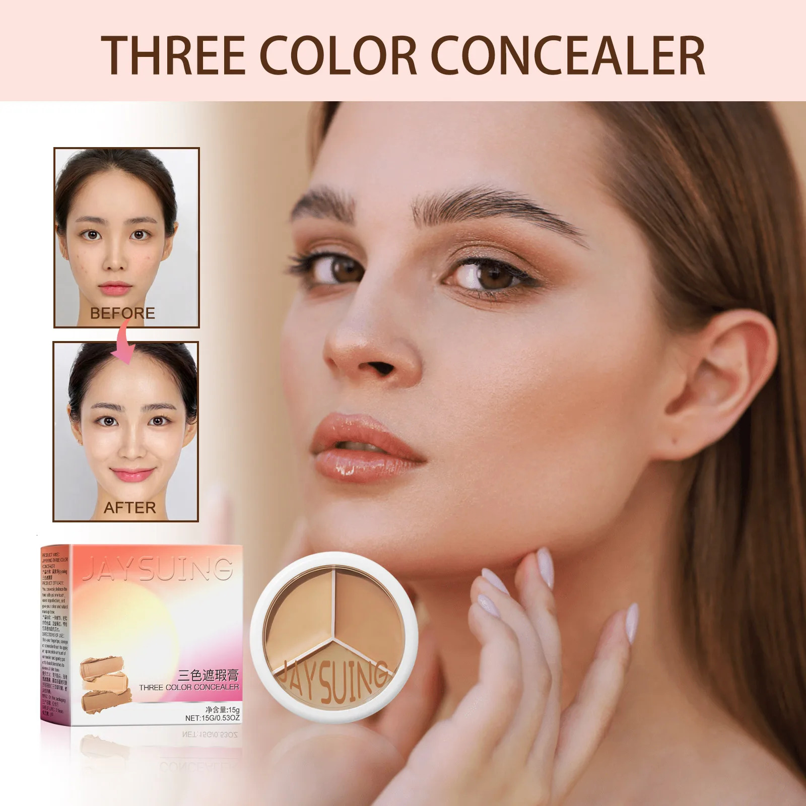 Jaysuing 3colors Concealer Cream Full Coverage Spot Dark Circles Contour Concealer Palette with Brush Cosmetic 250222