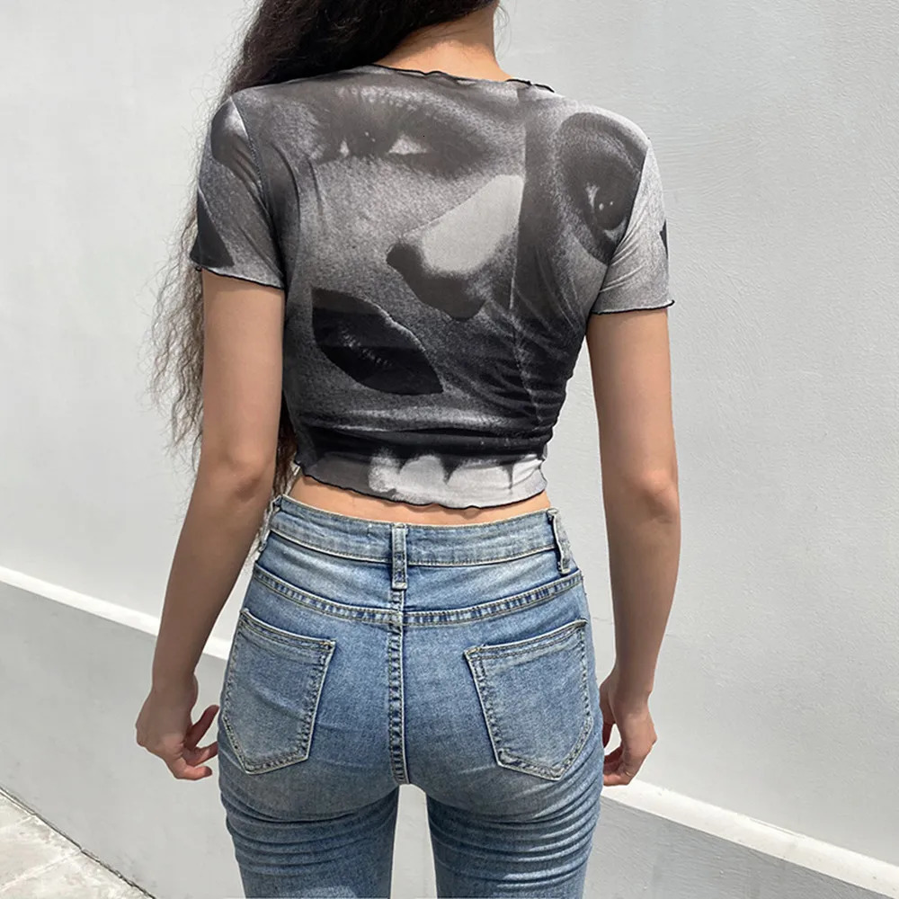 Womens Sexy Eye Print Camis Crop Top Casual Tank Tops Vest Sleeveless Streetwear High Street Tee Shirt 250226